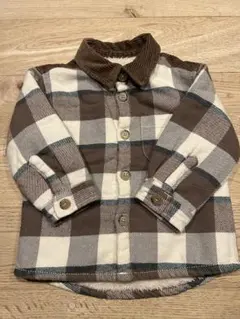 ブラウン・ホワイト チェック柄 ボアシャツジャケット　ZARA 80センチ