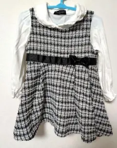 フォーマル　サイズ90　チェック柄ワンピース（白黒）