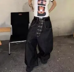 新品 極太 ワイドバギーデニムパンツ スタッズ y2k グランジ ストリート