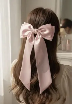 サテン ピンク リボン ヘアアクセサリー