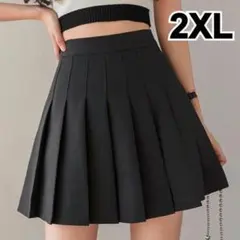 レディース プリーツスカート 大きいサイズ 2XL インナーパンツ付き ミニ 黒