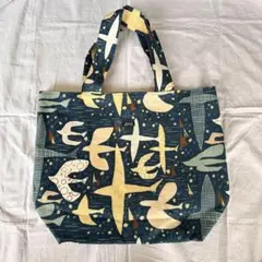 【ビッグトート】ハンドメイド　トートバッグ　マチあり　とり柄　鳥柄　ヨット　海