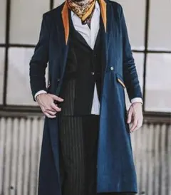 【新品/1】NO ID. ターコイズグリーン Ｗブレスト ロングチェスターコート