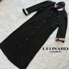 【未使用級】レオナール カンカン素材 ロングシャツワンピース ブラック L 花柄 未使用級】レオナール カンカン素材 ロングシャツワンピース ブラック