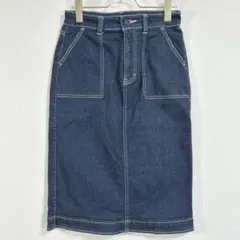 【美品】GLOBAL WORK ひざ丈 デニム タイト スカート M インディゴ