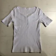 GU リブ編み Vネック 半袖Tシャツ ホワイト