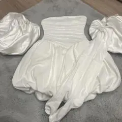 ホワイト ウェディングドレス ストラップレス ミニ 前撮り バルーンスカート S