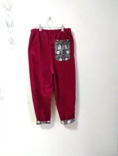 ハンドメイド☆1点もの[Mくらい] 太畝コール天イージパンツ　モリスピンパネル