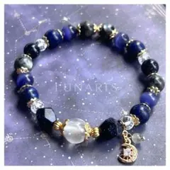 天然石ブレスレット｜ムーンストーン×ラピスラズリ×水晶｜一点物｜【月夜の余韻】