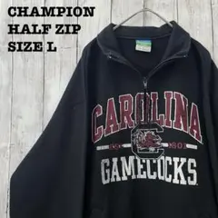 アメリカ古着　チャンピオン　ハーフジップカレッジプリントスエットトレーナー　L黒