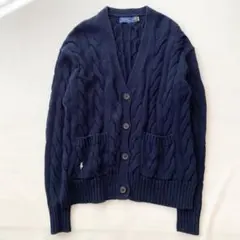 【美品】ポロラルフローレン　カーディガン　ケーブル編み　裾ポニー刺繍　QRコード