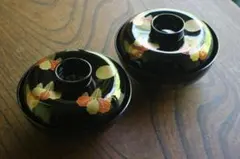 デッドストック！上質黒漆に極上菊詰沈金蒔絵のお椀2点（検輪島塗蒔絵椀雑煮椀 2876b580a7c5a3c1de3d8db2647238