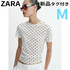 ZARA ドットプリントショートスリーブTシャツ M エクリュ/ブラックのサムネイル
