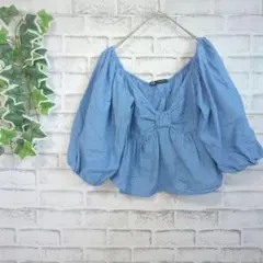 【ZARA】ザラ　レディース　長袖ブラウス　青　XS　春夏　バルーン袖