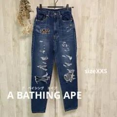 【希少】A BATHING APE デニムスカート 刺繍 ワッペン ミニ フリー 希少】A BATHING APE デニムスカート 刺繍 ワッペン ミニ フリー