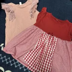 フリル付きピンク&赤チェックチュニック2点セット　まとめ売り
