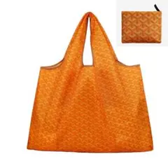 ●新品●大容量 エコバッグ L＜オレンジ色柄＞コンパクト 便利 買い物袋 レジ袋