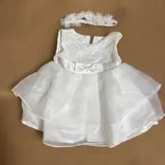 ホワイト　ベビードレス 9-12M ベビー　パーティー　ドレス