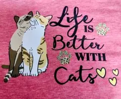 【4L】Life is better with cats Tシャツ ピンク