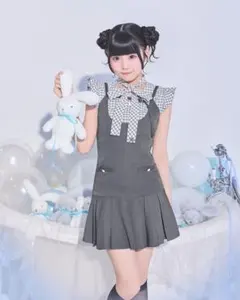 チェックリボンシャツジャンスカセット　ミシェルマカロン　グレー　Fサイズ チェックリボンシャツジャンスカセット ミシェルマカロン グレー F