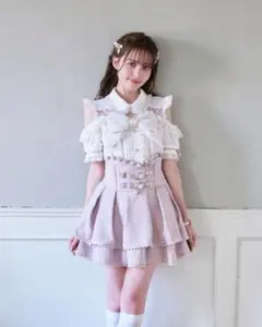 LIZLISA BIGリボンオープンショルダーブラウス ホワイト×ピンク 新品