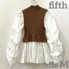 ボリュームスリーブ ドッキングニット 長袖トップス ブラウス