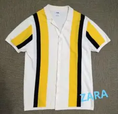 ZARA 半袖シャツ ストライプ柄 ホワイト イエロー Lのサムネイル