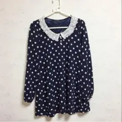 ネイビー ドット ニットワンピ
