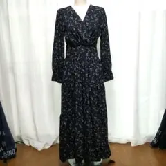 花柄ロングワンピース ネイビー カシュクール 新品タグ付