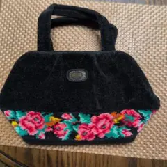 Feiler 花柄刺繍 ハンドバッグ 黒
