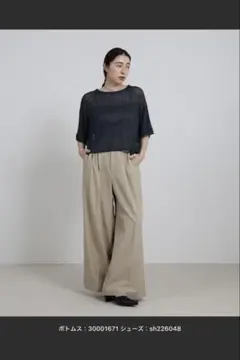 リネンタッチメッシュニットトップス