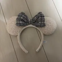 ミッキー型カチューシャ チェック柄リボン付き