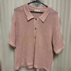 GU 半袖ニット ポロシャツ ピンク XL