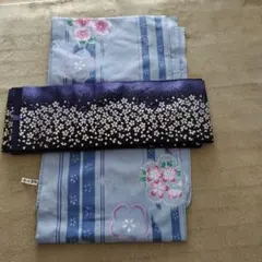 花柄浴衣・帯セット（青・紫）