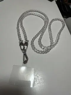 スマホストラップ　クリアビーズ