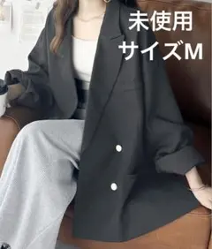 未使用　サイド スリット オーバーサイズ ダブルジャケット　チャコールのサムネイル