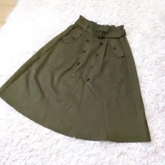 rps オリーブ色 フレアスカート ロング　ボタン付き M