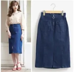 デニム膝丈スカート