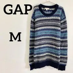 【GAP】総柄ニット ラムウール混 クルーネック M