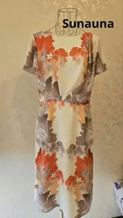 美品　sunauna 【スーナウーナ】38 ワンピース、オレンジ　白のサムネイル