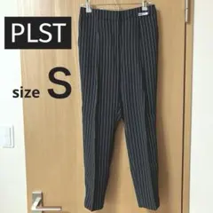 【美品】PLST プラステ 7分丈 テーパード パンツ S ネイビー ストライプ