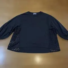 ダークグレー　レースサイド長袖トップス　LLサイズ
