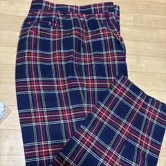 ネイビーとレッドのチェック柄カジュアルパンツ Mサイズ