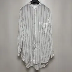 ABAHOUSE ストライプ ロング丈　バンドカラーシャツ 長袖 ホワイトのサムネイル