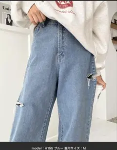 ヘビーツイル＆デニムダメージストレートパンツ