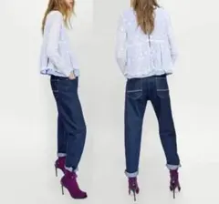 完売品　ZARA 刺繍　レース　ブラウス　カットソー　ストライプ