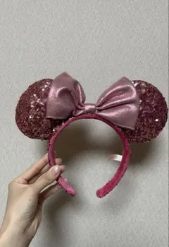 ミニーちゃん耳カチューシャ ピンク スパンコール　ディズニー
