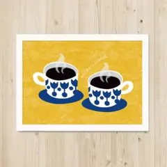 【A4フレーム付】北欧アート ｜ ブルーチューリップのコーヒーカップ　#CP04
