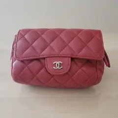 CHANEL キルティング レッドポーチ