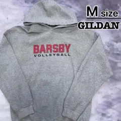 USA古着　GILDAN　パーカー　M　グレー　プリント　カレッジ　バレーボール